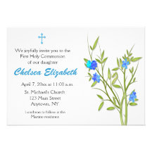 El azul de la comunión florece la invitación