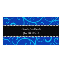El azul remolina los favores del boda tarjeta fotográfica personalizada