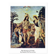 El bautismo de Cristo de Andrea del Verrocchio Tarjetas Postales