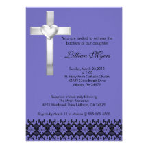 El bautismo/el bautizo elegantes púrpuras del cord invitaciones personalizada