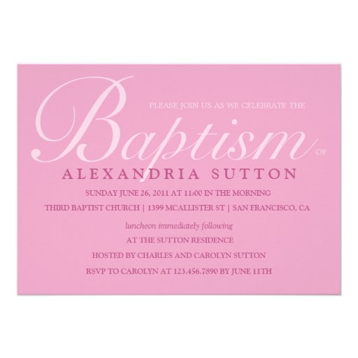 El bautismo/el bautizo rosados simples invita invitación personalizada