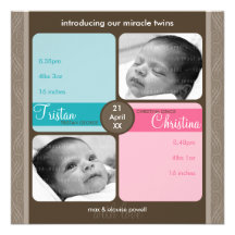 EL BEBÉ DE LOS GEMELOS LE AGRADECE:: 1SQ acariciad Invitaciones Personalizada