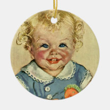 El bebé rubio lindo del rizo del vintage sonríe co ornamente de reyes