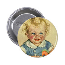 El bebé rubio lindo del rizo del vintage sonríe co pins