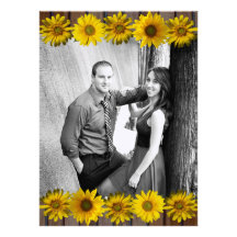 El boda amarillo de madera de la foto del girasol  invitaciones personales 