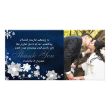 El boda blanco azul del invierno le agradece las t tarjeta con foto personalizada