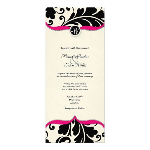 El boda blanco y negro del damasco invita con rosa invitacion personal 