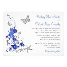 El boda de playa tropical azul, gris, blanco invit anuncios personalizados