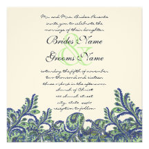 El boda del damasco de Paisley del azul real y del Invitaciones Personales