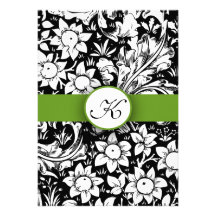 el boda elegante verde del monograma del damasco i invitaciones personalizada