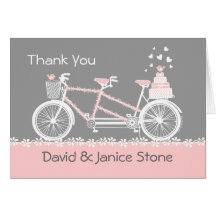El boda en tándem de la bicicleta le agradece card tarjeta