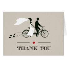 El boda en tándem de la bicicleta le agradece tarjeta