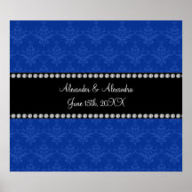 El boda favorece el damasco azul impresiones