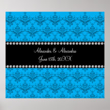 El boda favorece el damasco azul posters