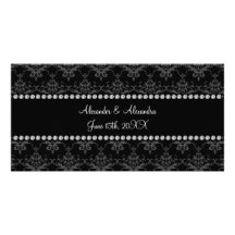 El boda favorece el damasco negro tarjeta con foto personalizada