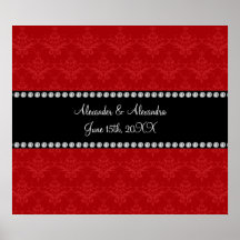 El boda favorece el damasco rojo poster