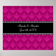 El boda favorece el damasco rosado magenta poster
