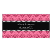 El boda favorece el damasco rosado tarjetas con fotos personalizadas