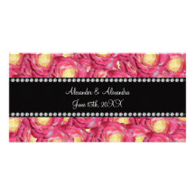 El boda favorece rosas rosados tarjeta con foto personalizada