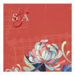 El boda floral con monograma rojo rústico invita invitaciones personales 