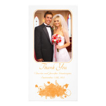 El boda floral elegante anaranjado le agradece pho tarjeta fotográfica personalizada