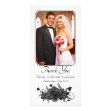 El boda floral elegante negro le agradece photocar tarjeta con foto personalizada