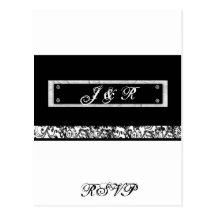 El boda floral negro y blanco invita al sistema tarjeta postal