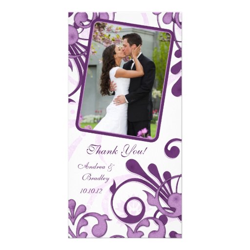 El boda floral púrpura y blanco le agradece tarjet tarjeta personal con foto