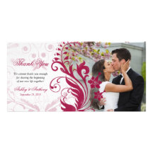 El boda floral rojo y blanco le agradece Photocard Tarjetas Personales