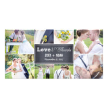 El boda marcado con tiza del collage le agradece l tarjeta fotografica personalizada