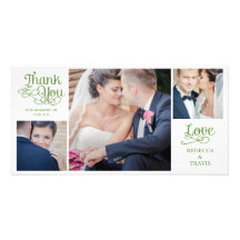 El boda moderno de la caligrafía le agradece carda tarjeta con foto personalizada