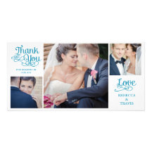 El boda moderno de la caligrafía le agradece carda tarjeta fotografica personalizada
