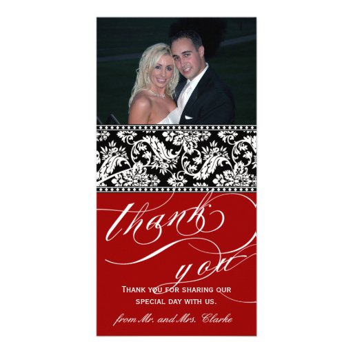 El boda negro rojo del damasco le agradece tarjeta tarjetas fotográficas 