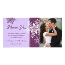 El boda púrpura del invierno del copo de nieve le  tarjetas fotográficas personalizadas