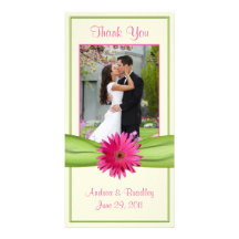 El boda rosado de la margarita del Gerbera le agra Tarjetas Personales Con Fotos