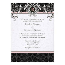El boda rosado y negro de A6 del damasco del monog Invitacion Personal