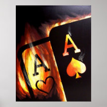 El bolsillo llameante Aces la pintura del póker de Poster