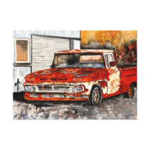 El camión chevy rojo de Chevrolet aherrumbró antig Impresión En Lienzo Estirada