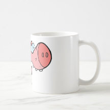 El cerdo del dibujo animado parece asustado taza