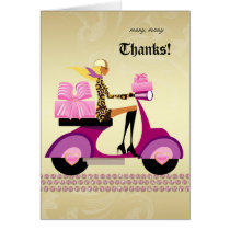 El chica lindo de la vespa de la caja de regalo de tarjetas