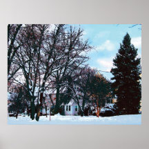 El COMENZAR DEBAJO de $20 - calle con nieve y árbo Posters