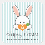 El conejito de pascua feliz con monograma sella el calcomanías cuadradases