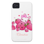 El conejito lindo ama la fresa del kawaii - person Case-Mate iPhone 4 protectores