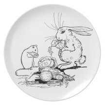 El conejito y el ratón comen los Veggies Platos