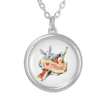 El conejo blanco de Alicia dice, "amo a Alicia " Pendientes