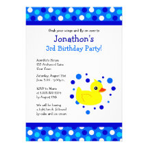 El cumpleaños azul Ducky amarillo lindo de los lun Comunicados Personalizados