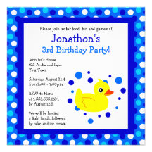 El cumpleaños azul Ducky amarillo lindo de los lun Invitaciones Personales