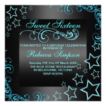 El cumpleaños azul/negro de la estrella Sweet16 y  Invitación Personalizada