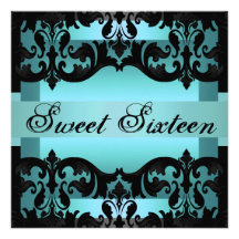 El cumpleaños elegante azul del damasco Sweet16 in Anuncios Personalizados