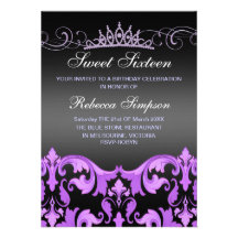 El cumpleaños púrpura del damasco Sweet16 y de la  Invitaciones Personalizada